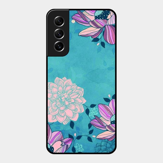 Blue Flower Glass Phone Cover for Samsung Galaxy S21 Fe 5G