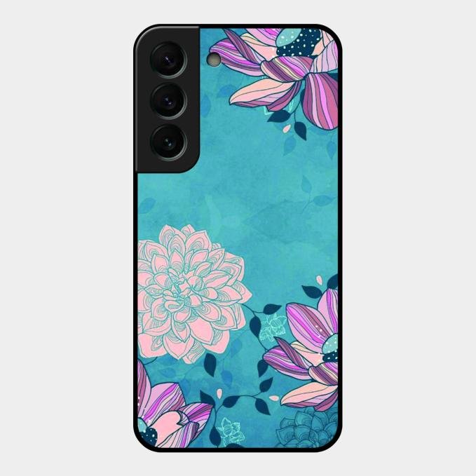 Blue Flower Glass Phone Cover for Samsung Galaxy S22 Plus 5G