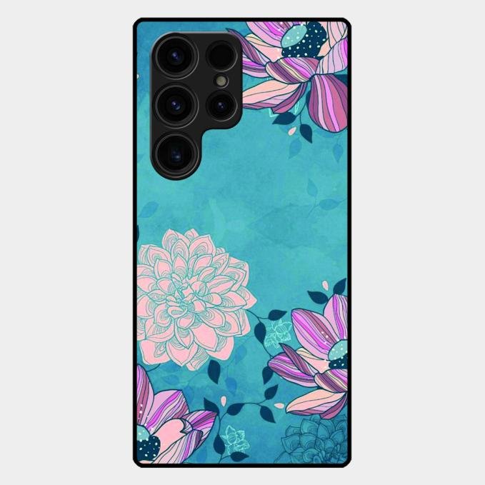 Blue Flower Glass Phone Cover for Samsung Galaxy S24 Ultra 5G