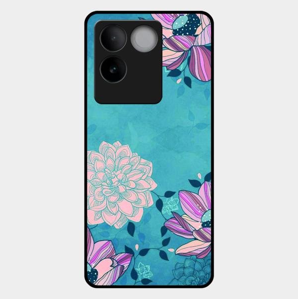 Blue Flower Glass Phone Cover for Vivo T2 Pro 5G