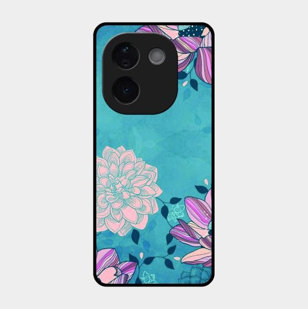 Blue Flower Glass Phone Cover for Vivo T3 Pro 5G