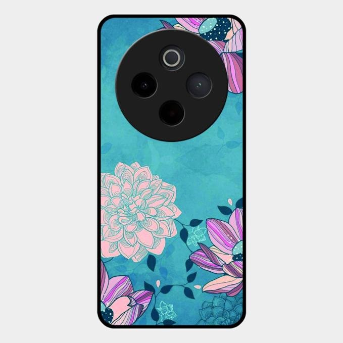 Blue Flower Glass Phone Cover for Vivo T4 5G