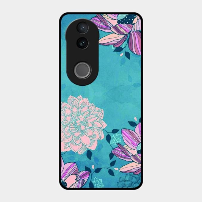 Blue Flower Glass Phone Cover for Vivo T4R 5G