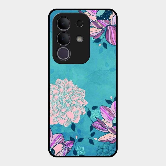 Blue Flower Glass Phone Cover for Vivo T4X 5G