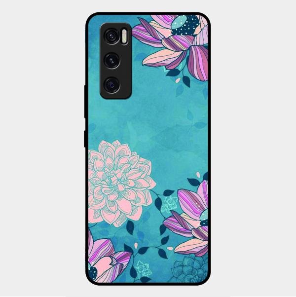 Blue Flower Glass Phone Cover for Vivo V20 Se