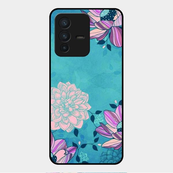 Blue Flower Glass Phone Cover for Vivo V23 5G