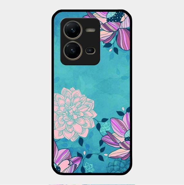 Blue Flower Glass Phone Cover for Vivo V25 5G