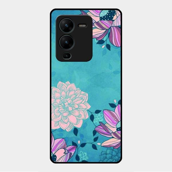 Blue Flower Glass Phone Cover for Vivo V25 Pro 5G