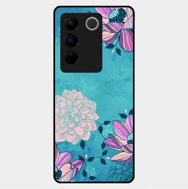 Blue Flower Glass Phone Cover for Vivo V27 5G