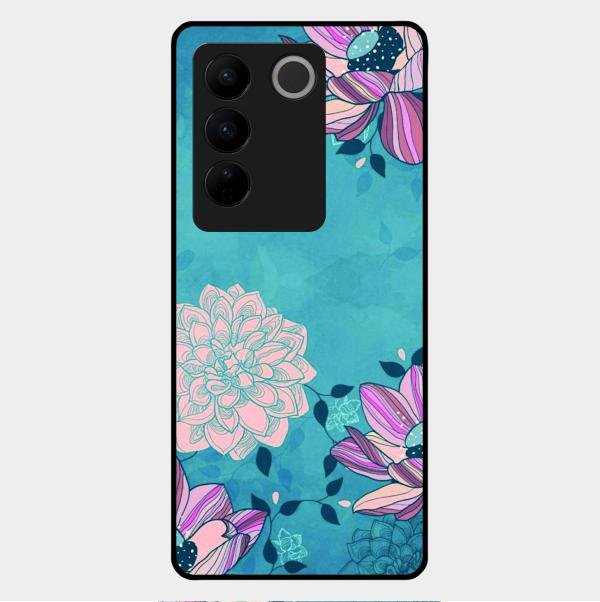 Blue Flower Glass Phone Cover for Vivo V27 Pro 5G