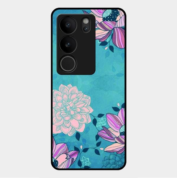 Blue Flower Glass Phone Cover for Vivo V29 5G