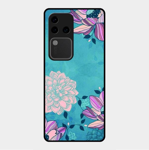 Blue Flower Glass Phone Cover for Vivo V30 Pro 5G