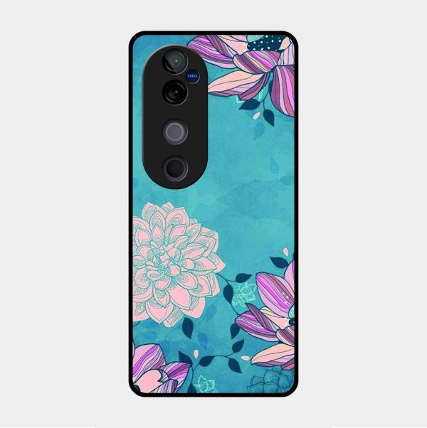 Blue Flower Glass Phone Cover for Vivo V40 Pro 5G