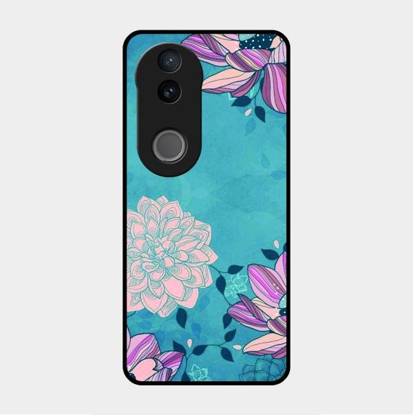 Blue Flower Glass Phone Cover for Vivo V50E 5G