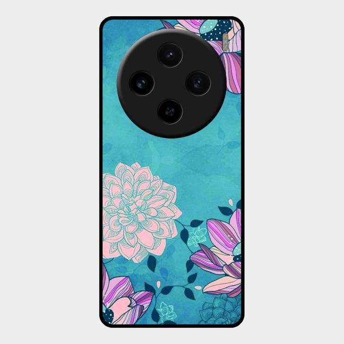 Blue Flower Glass Phone Cover for Vivo X100 5G