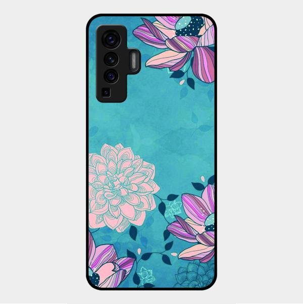 Blue Flower Glass Phone Cover for Vivo X50 5G
