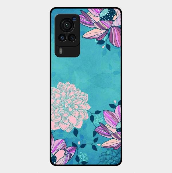 Blue Flower Glass Phone Cover for Vivo X60 Pro 5G