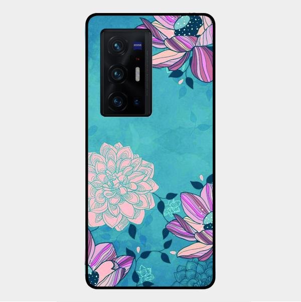 Blue Flower Glass Phone Cover for Vivo X70 Pro Plus 5G