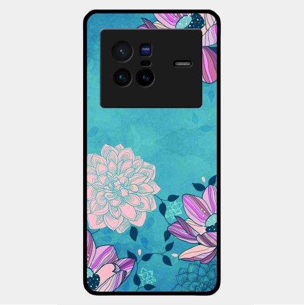 Blue Flower Glass Phone Cover for Vivo X80 5G