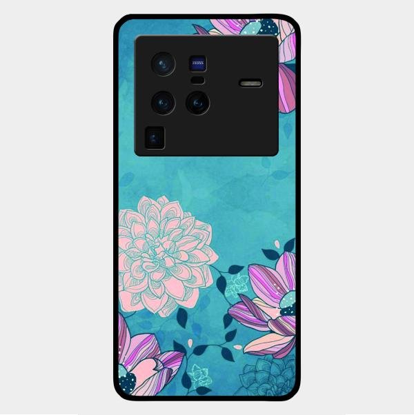 Blue Flower Glass Phone Cover for Vivo X80 Pro 5G