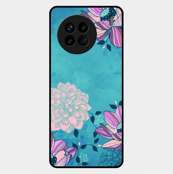 Blue Flower Glass Phone Cover for Vivo X90 5G