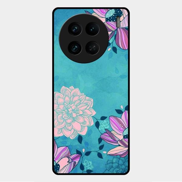 Blue Flower Glass Phone Cover for Vivo X90 Pro 5G