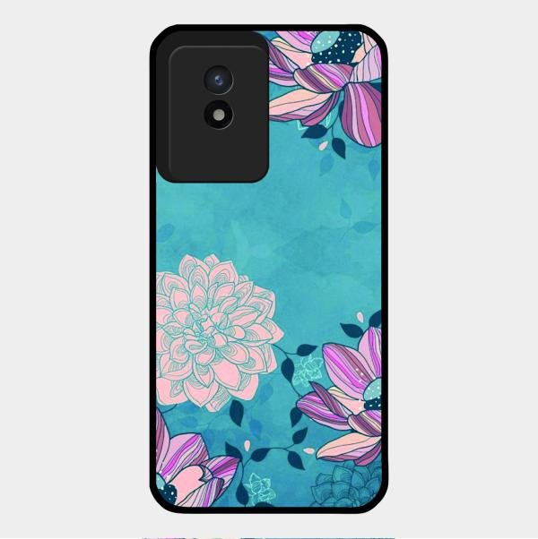 Blue Flower Glass Phone Cover for Vivo Y02T