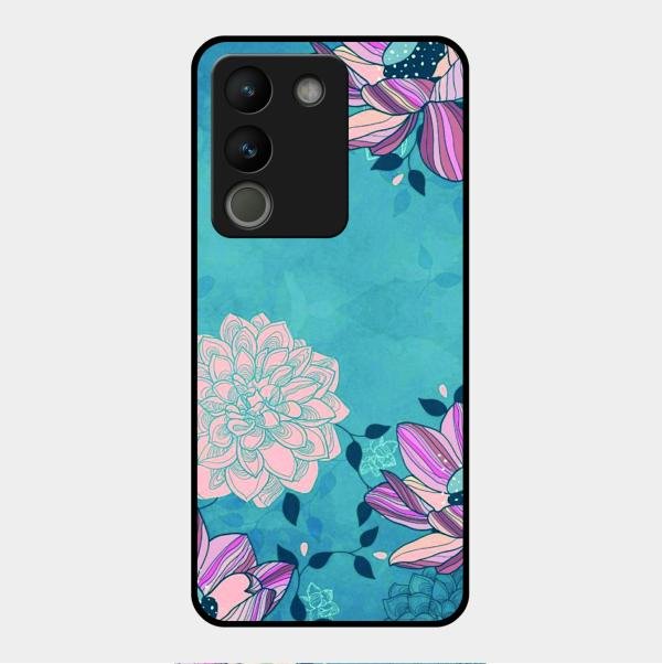 Blue Flower Glass Phone Cover for Vivo Y200 5G