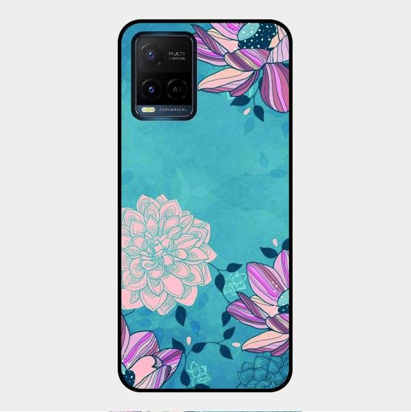 Blue Flower Glass Phone Cover for Vivo Y21T