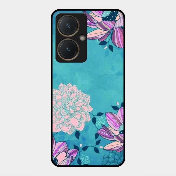 Blue Flower Glass Phone Cover for Vivo Y27