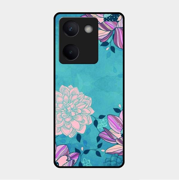 Blue Flower Glass Phone Cover for Vivo Y300 Plus 5G