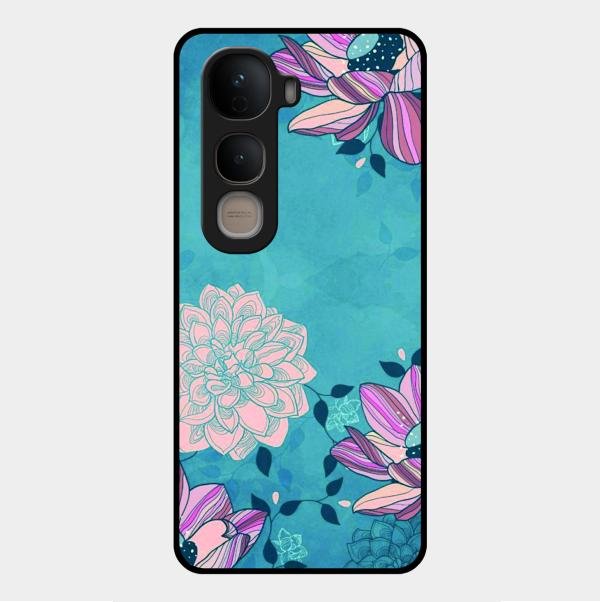 Blue Flower Glass Phone Cover for Vivo Y400 5G