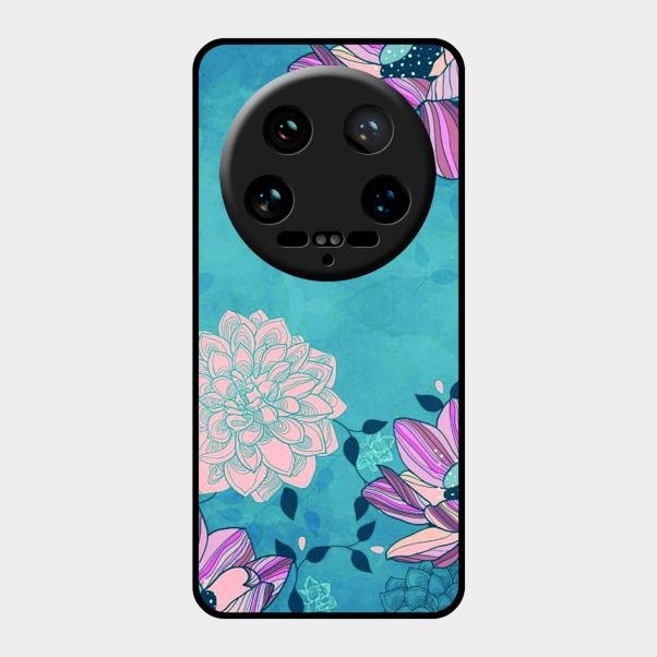 Blue Flower Glass Phone Cover for Xiaomi 14 Ultra