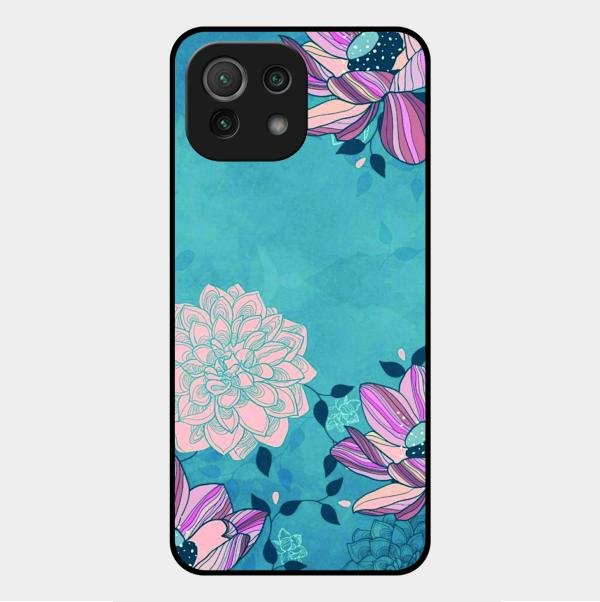 Blue Flower Glass Phone Cover for Xiaomi Mi 11 Lite
