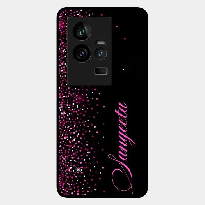 Pink Glitter Customize Glass Case Cover For iQOO