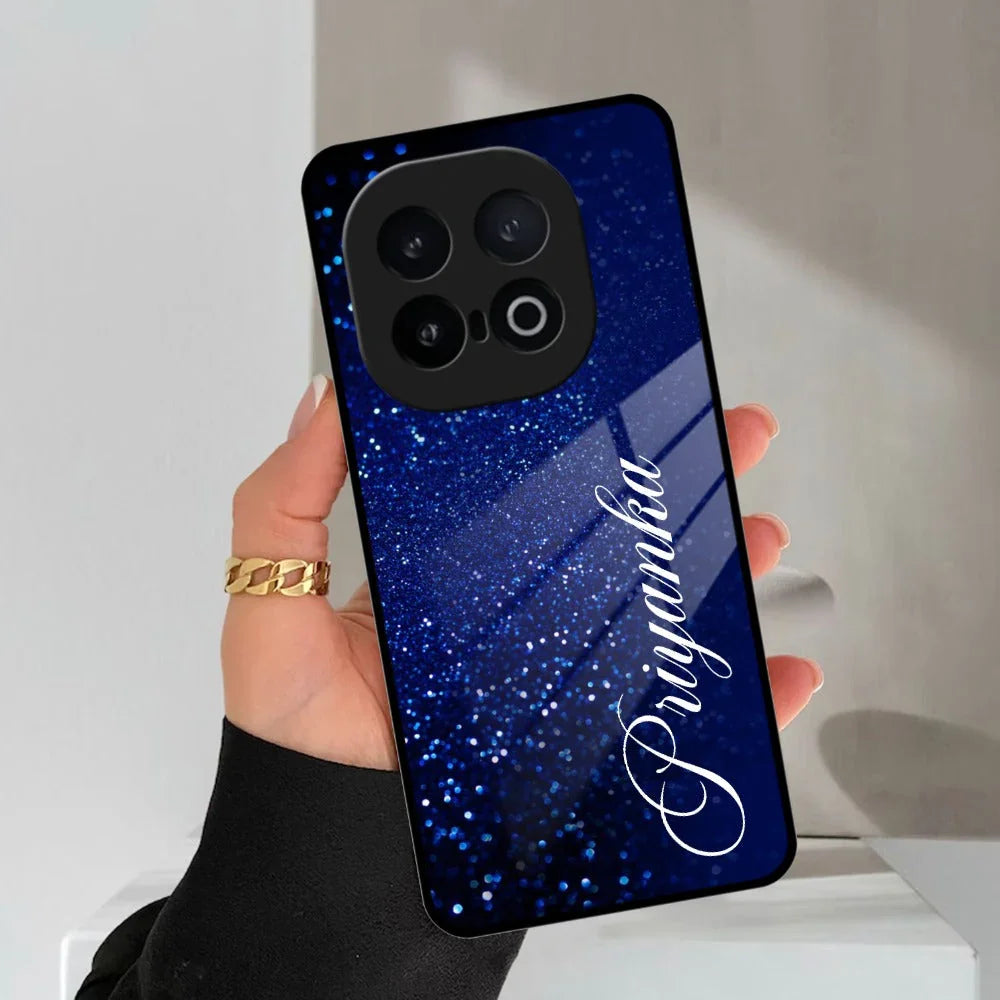 Blue Glitter Customize Glass Case Cover For iQOO - ShopOnCliQ