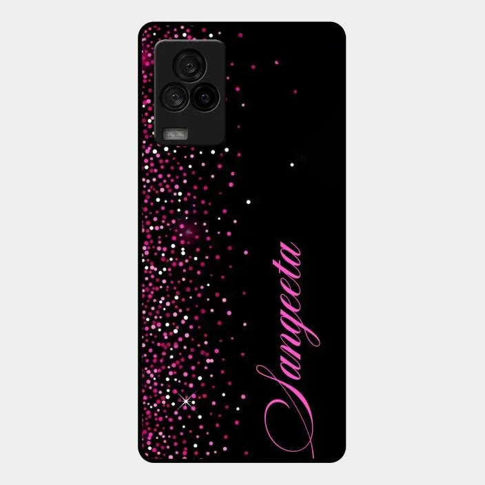 Pink Glitter Customize Glass Case Cover For iQOO