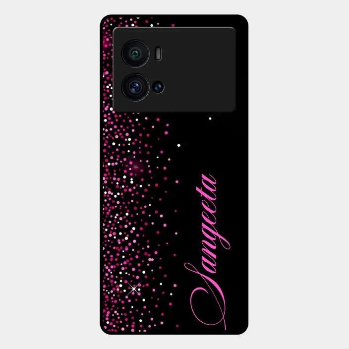 Pink Glitter Customize Glass Case Cover For iQOO