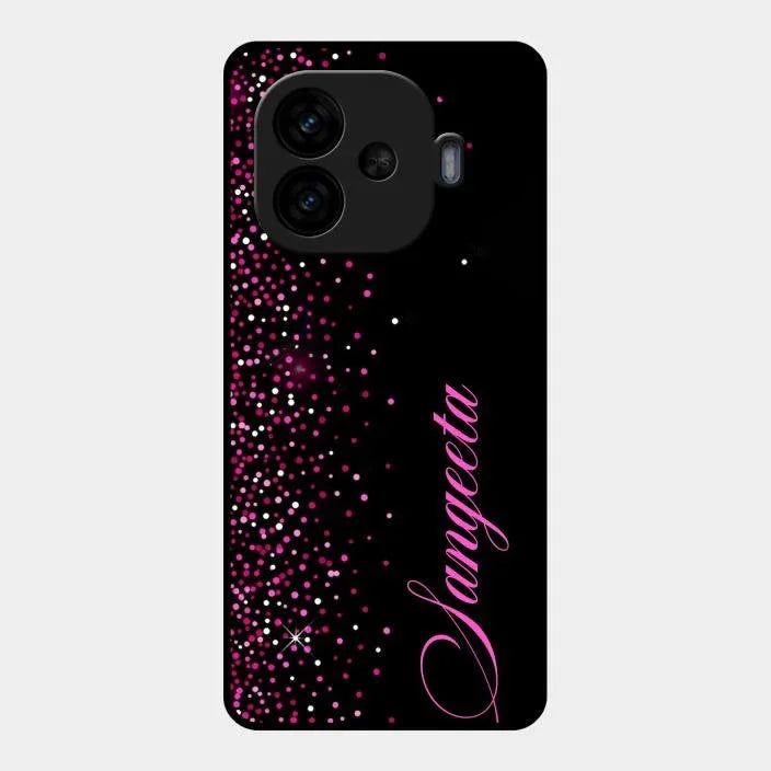 Pink Glitter Customize Glass Case Cover For iQOO