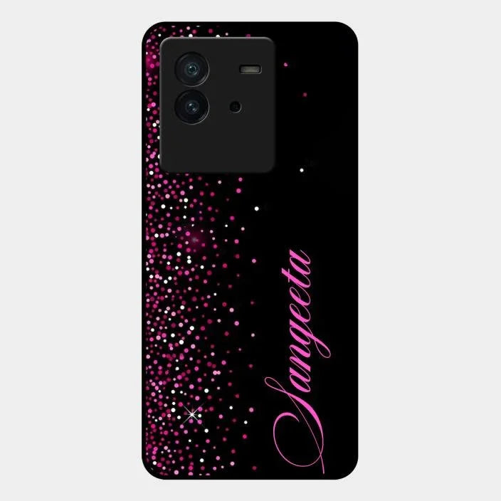 Pink Glitter Customize Glass Case Cover For iQOO
