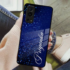 Blue Glitter Customize Glass Case Cover For iQOO - ShopOnCliQ