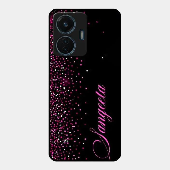 Pink Glitter Customize Glass Case Cover For iQOO