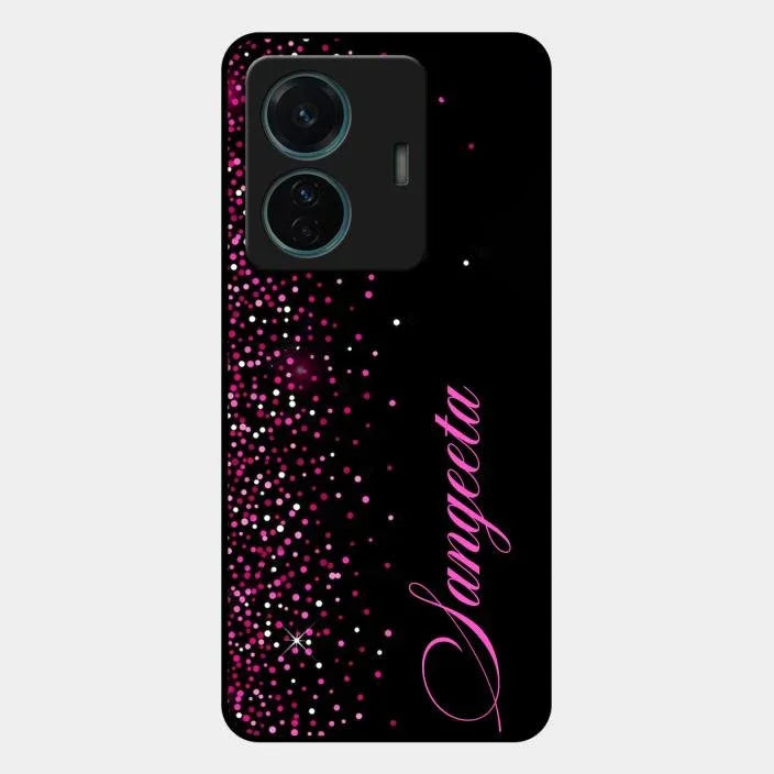 Pink Glitter Customize Glass Case Cover For iQOO