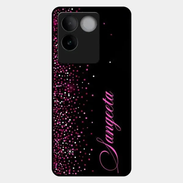 Pink Glitter Customize Glass Case Cover For iQOO