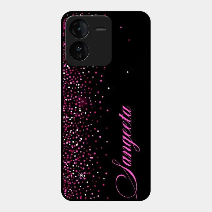 Pink Glitter Customize Glass Case Cover For iQOO