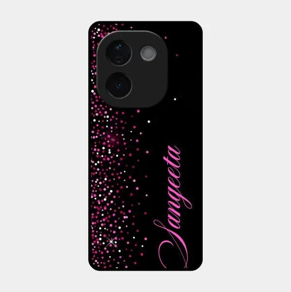 Pink Glitter Customize Glass Case Cover For iQOO