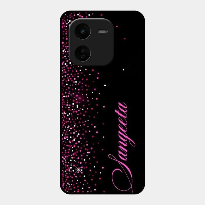Pink Glitter Customize Glass Case Cover For iQOO