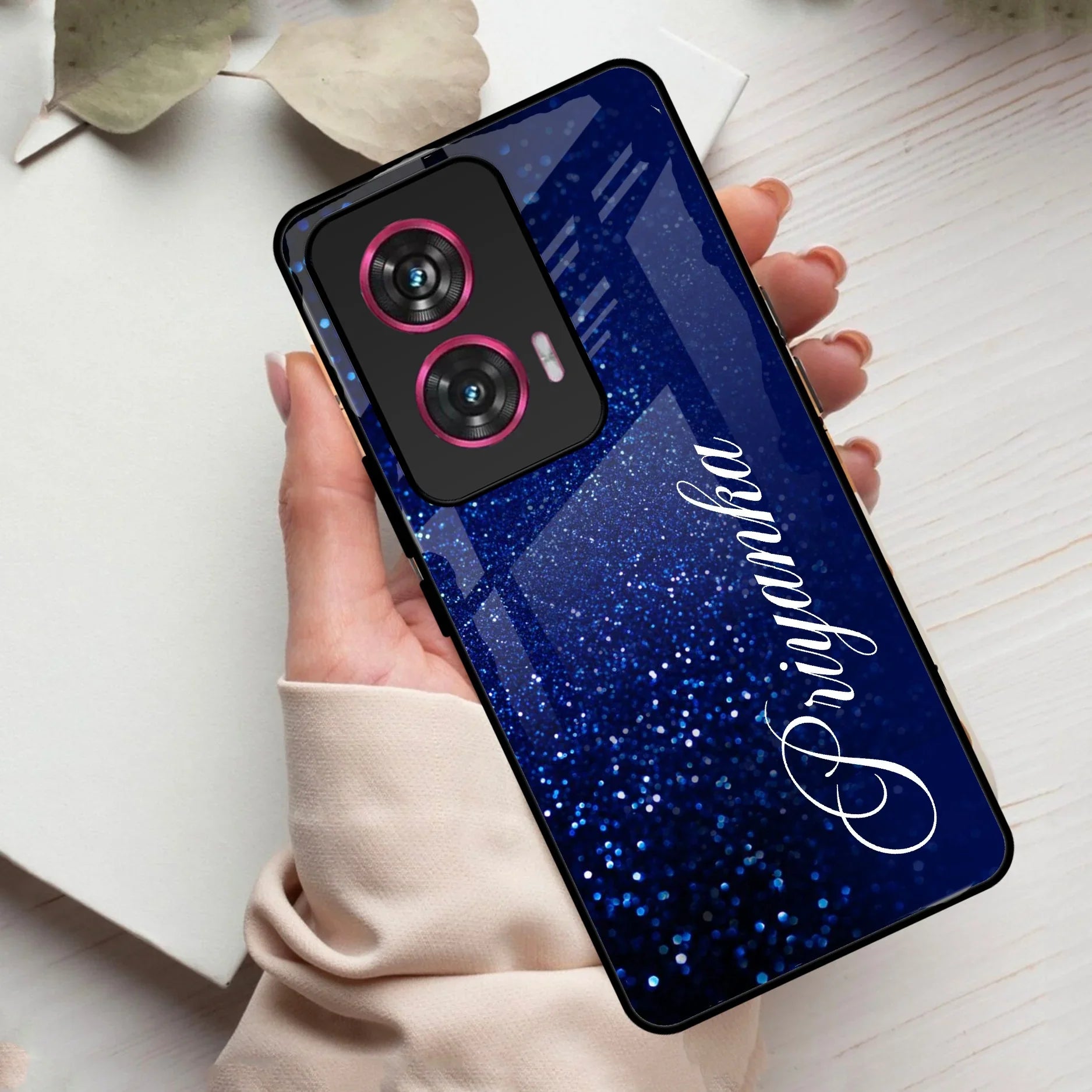 Blue Glitter Customize Glass Case Cover For Motorola - ShopOnCliQ