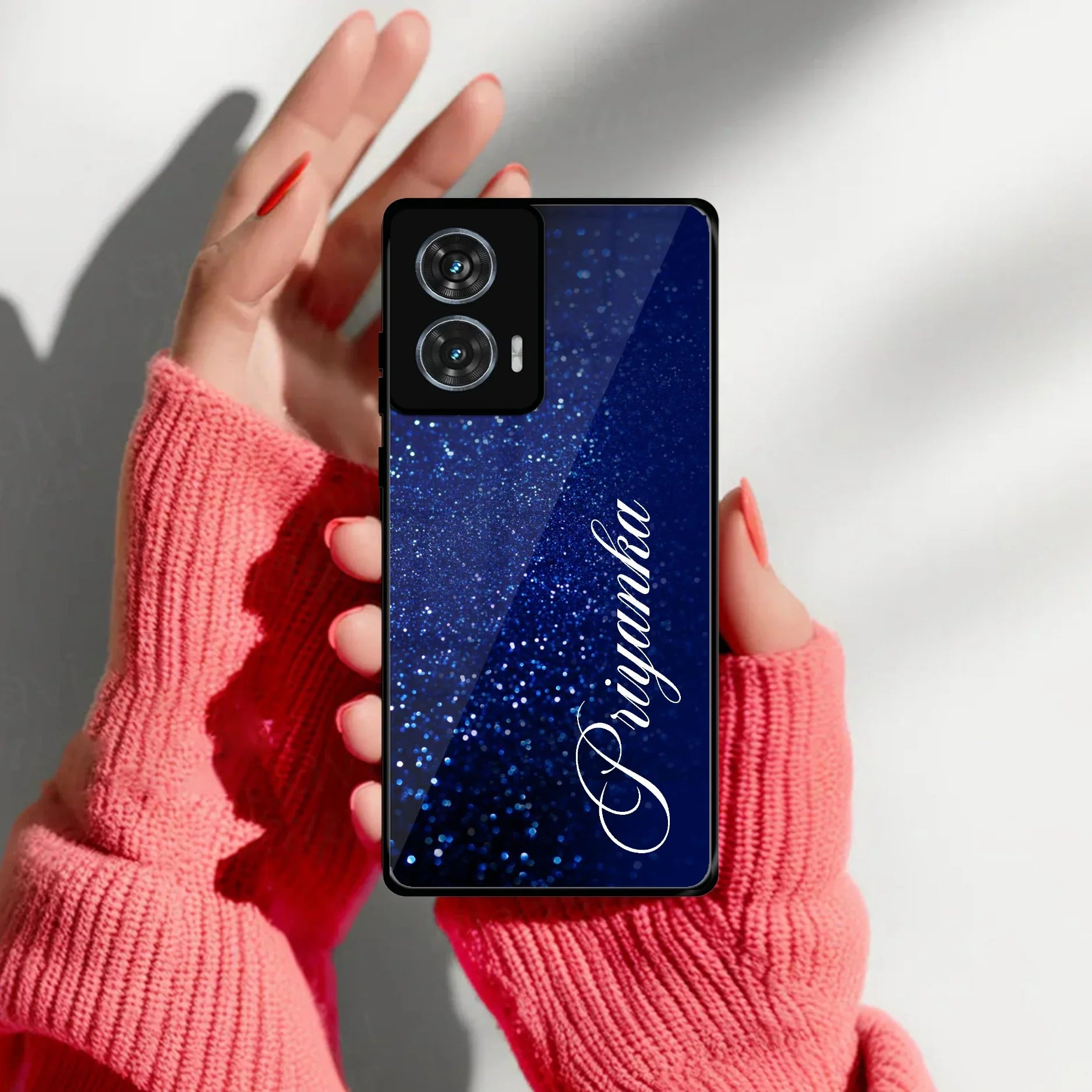 Blue Glitter Customize Glass Case Cover For Motorola - ShopOnCliQ