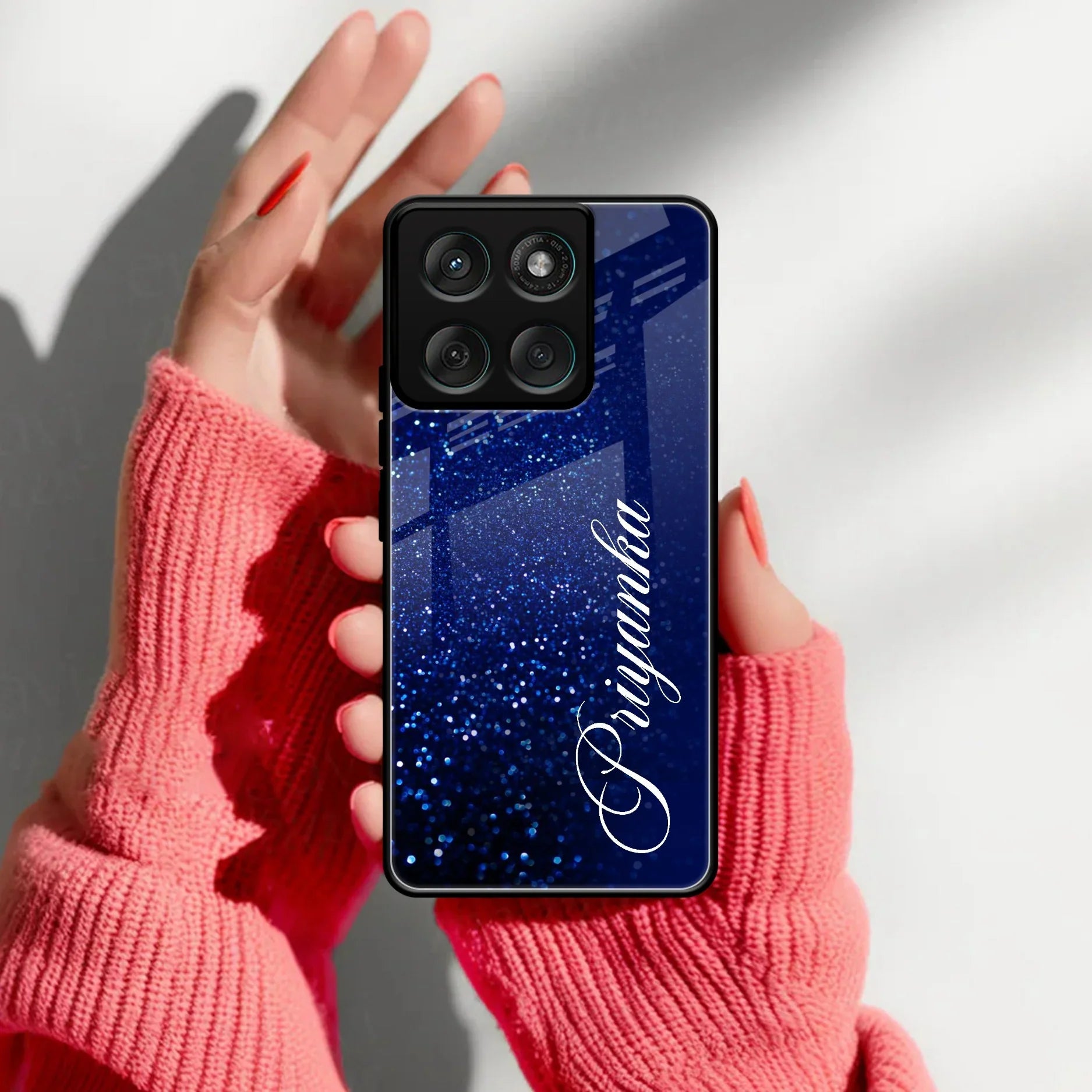 Blue Glitter Customize Glass Case Cover For Motorola - ShopOnCliQ